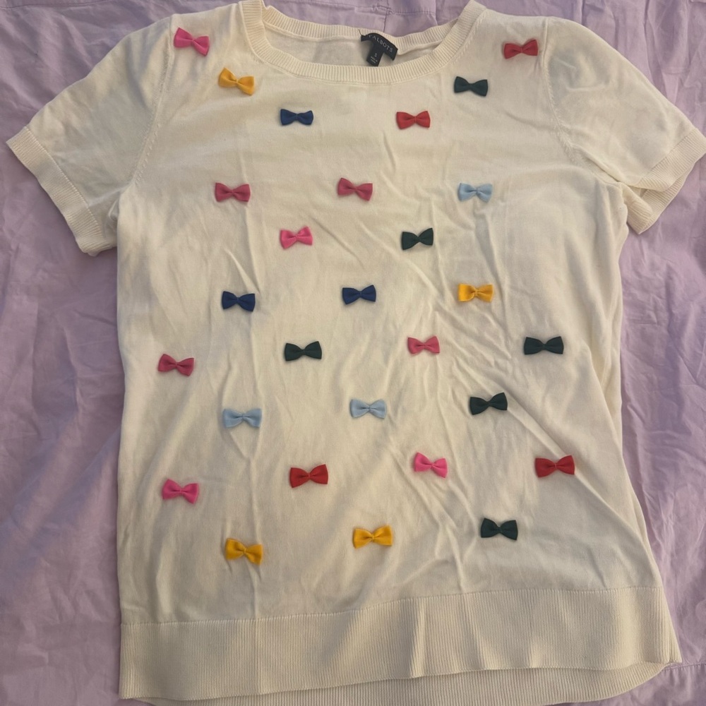 Talbots Bow Short Sleeve Knit Sweater/Tee Shirt